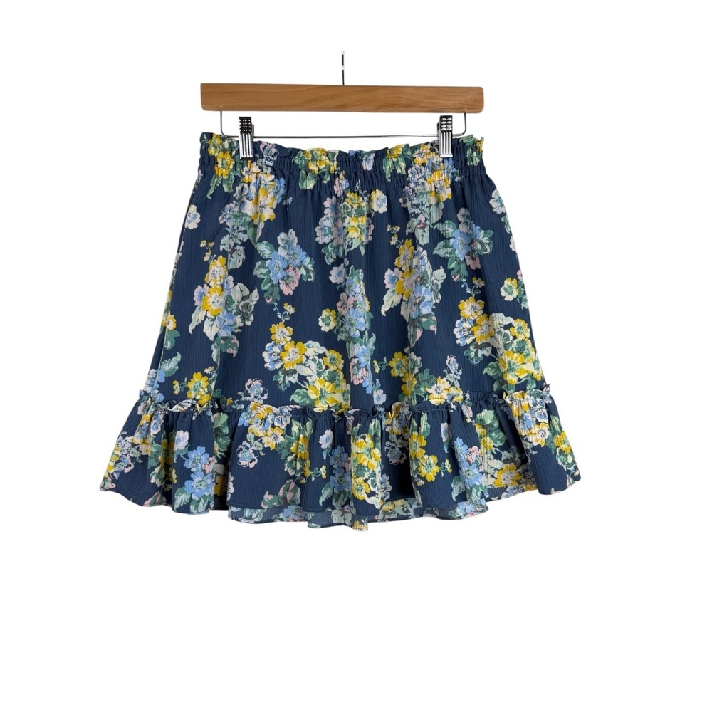 LC Lauren Conrad Chiffon Floral Ruffle Mini Skirt size Large Blue/Yellow